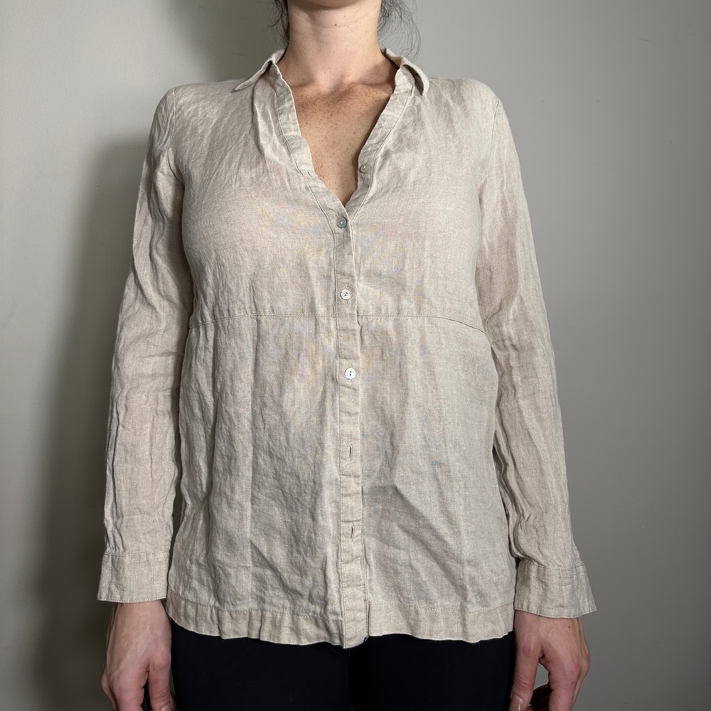 J Jill 100% Linen Lightweight Button up Top Size XS